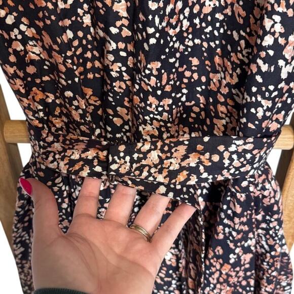 Acler NWOT Warner Belted Dress Puff Sleeves Linen A Line Maxi Black Brown Size 6 - Picture 10 of 15